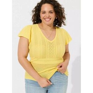 NWT Torrid Everyday Soft Pullover Pointelle Yellow V-Neck Sweater 4X 26
